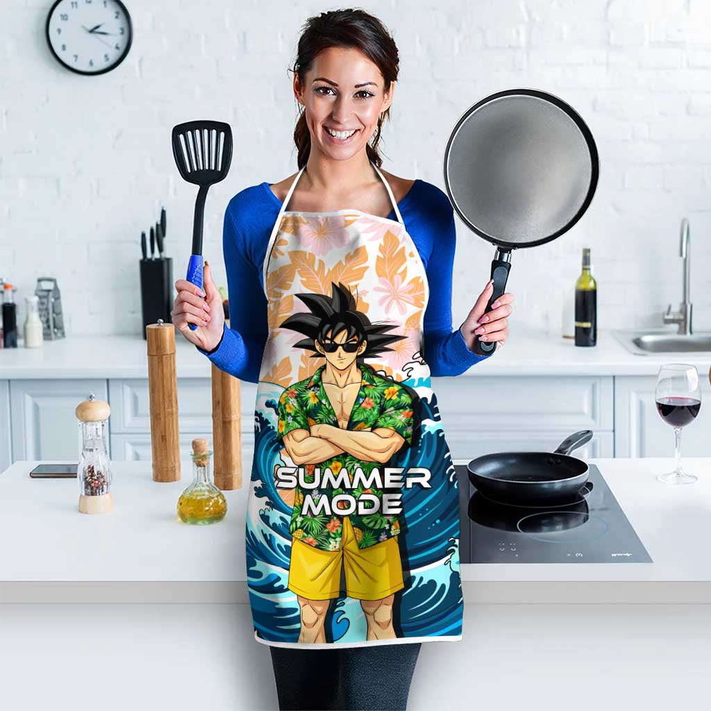 Goku Dragon Ball Summer Theme Apron with Tropical Floral Shirt Sunglasses Shenron and Ocean Wave Background - The Mazicc
