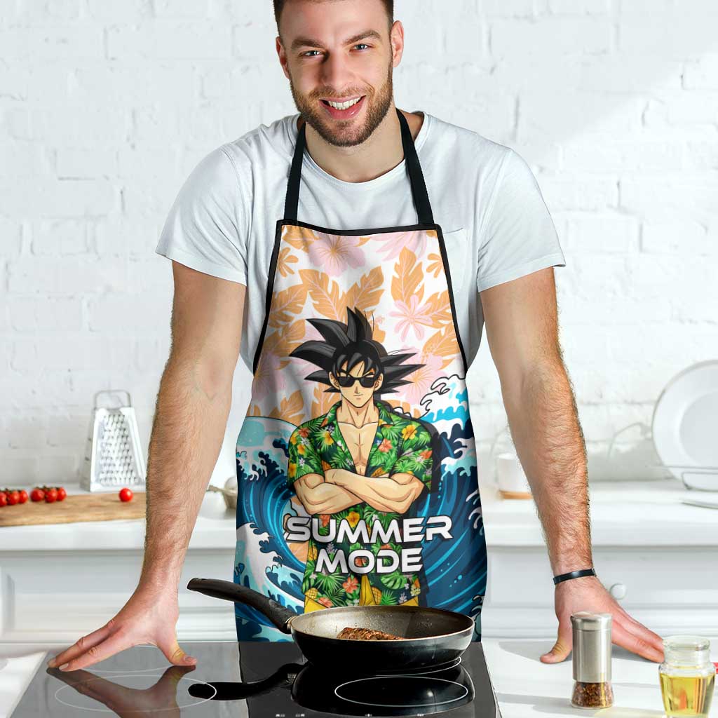 Goku Dragon Ball Summer Theme Apron with Tropical Floral Shirt Sunglasses Shenron and Ocean Wave Background - The Mazicc