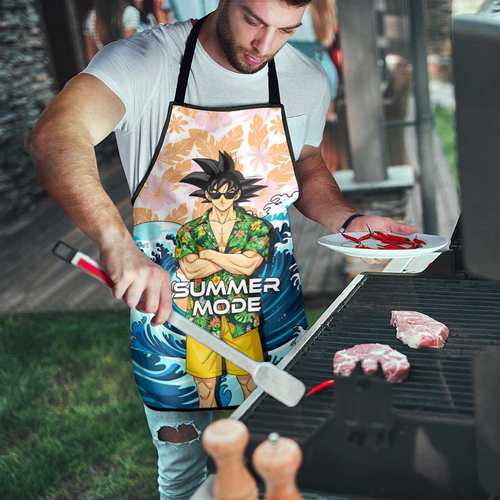Goku Dragon Ball Summer Theme Apron with Tropical Floral Shirt Sunglasses Shenron and Ocean Wave Background - The Mazicc