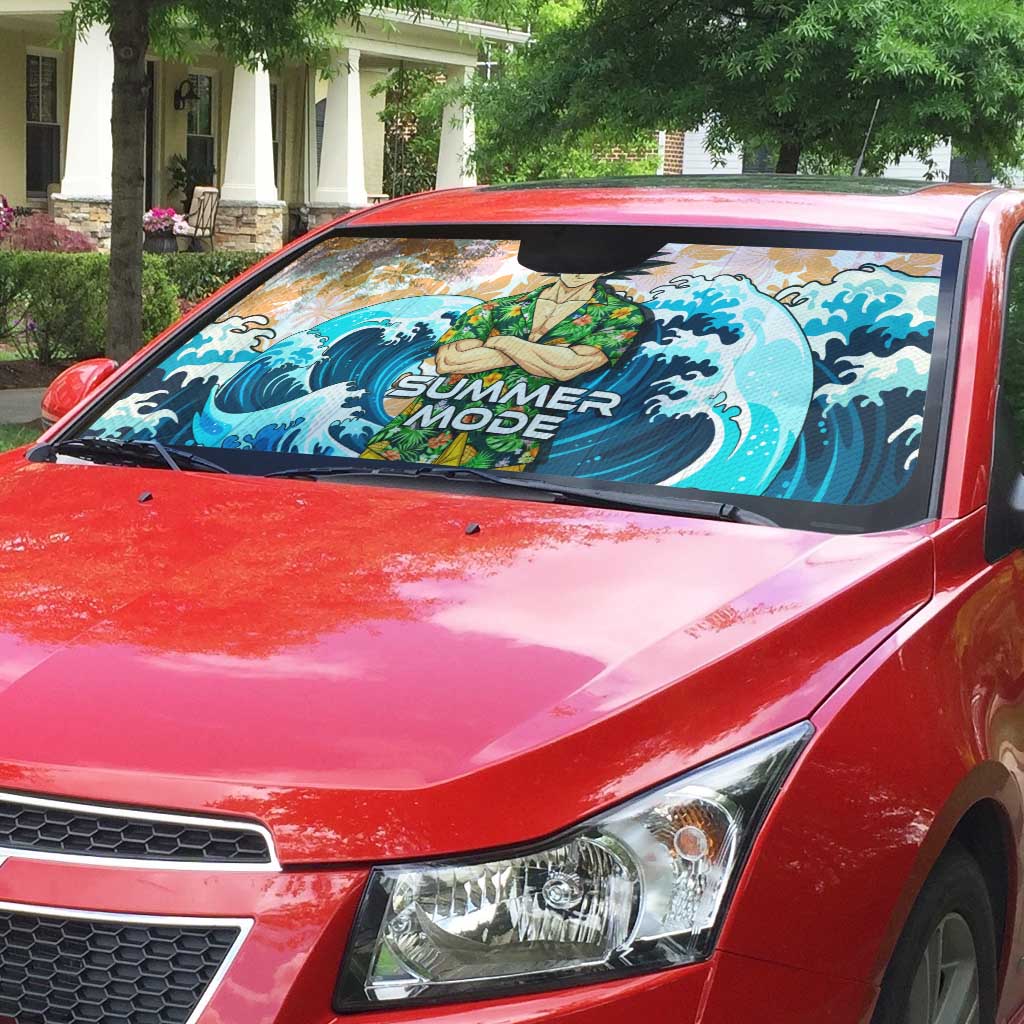 Goku Dragon Ball Summer Theme Auto Sun Shade with Tropical Floral Shirt Sunglasses Shenron and Ocean Wave Background - The Mazicc
