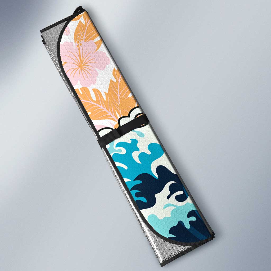Goku Dragon Ball Summer Theme Auto Sun Shade with Tropical Floral Shirt Sunglasses Shenron and Ocean Wave Background - The Mazicc