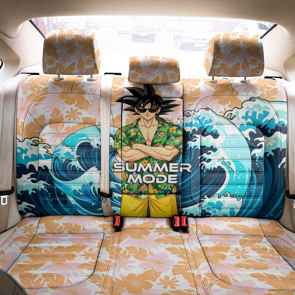 Goku Dragon Ball Summer Theme Back Car Seat Cover with Tropical Floral Shirt Sunglasses Shenron and Ocean Wave Background - The Mazicc