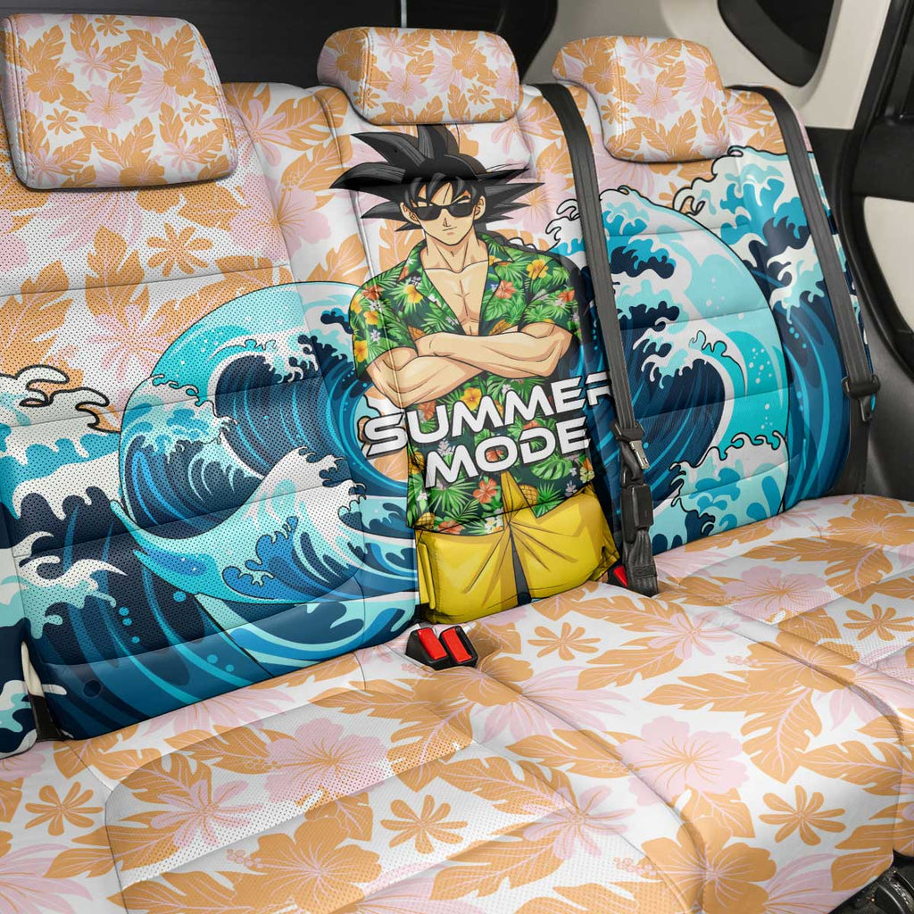 Goku Dragon Ball Summer Theme Back Car Seat Cover with Tropical Floral Shirt Sunglasses Shenron and Ocean Wave Background - The Mazicc