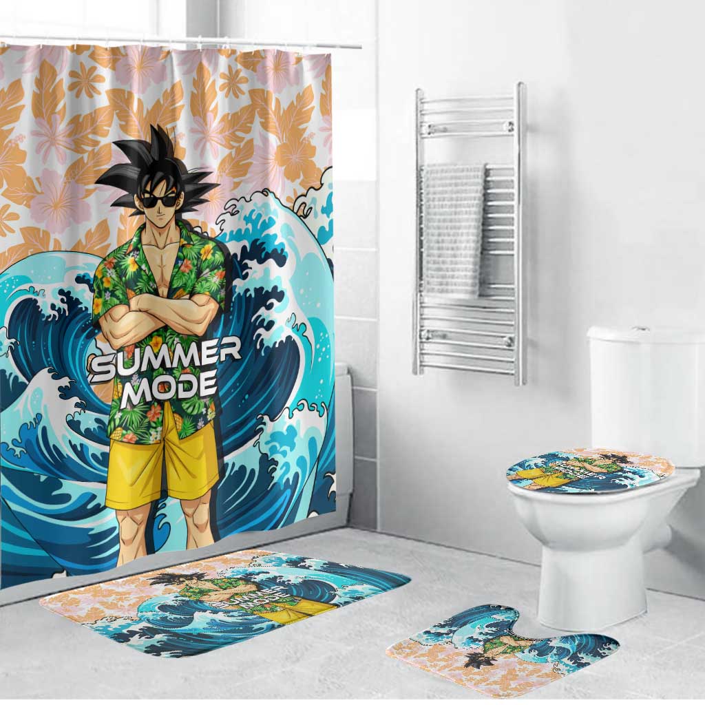 Goku Dragon Ball Summer Theme Bathroom Set with Tropical Floral Shirt Sunglasses Shenron and Ocean Wave Background - The Mazicc