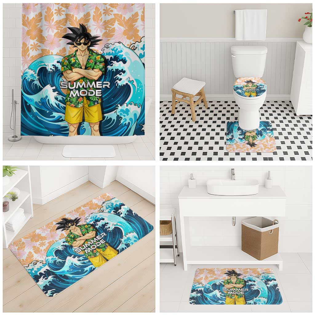 Goku Dragon Ball Summer Theme Bathroom Set with Tropical Floral Shirt Sunglasses Shenron and Ocean Wave Background - The Mazicc