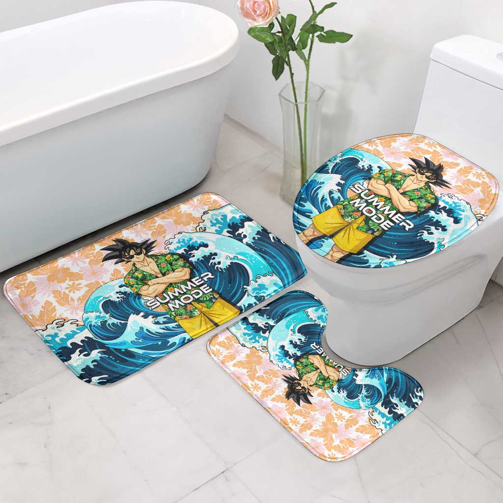 Goku Dragon Ball Summer Theme Bathroom Set with Tropical Floral Shirt Sunglasses Shenron and Ocean Wave Background - The Mazicc