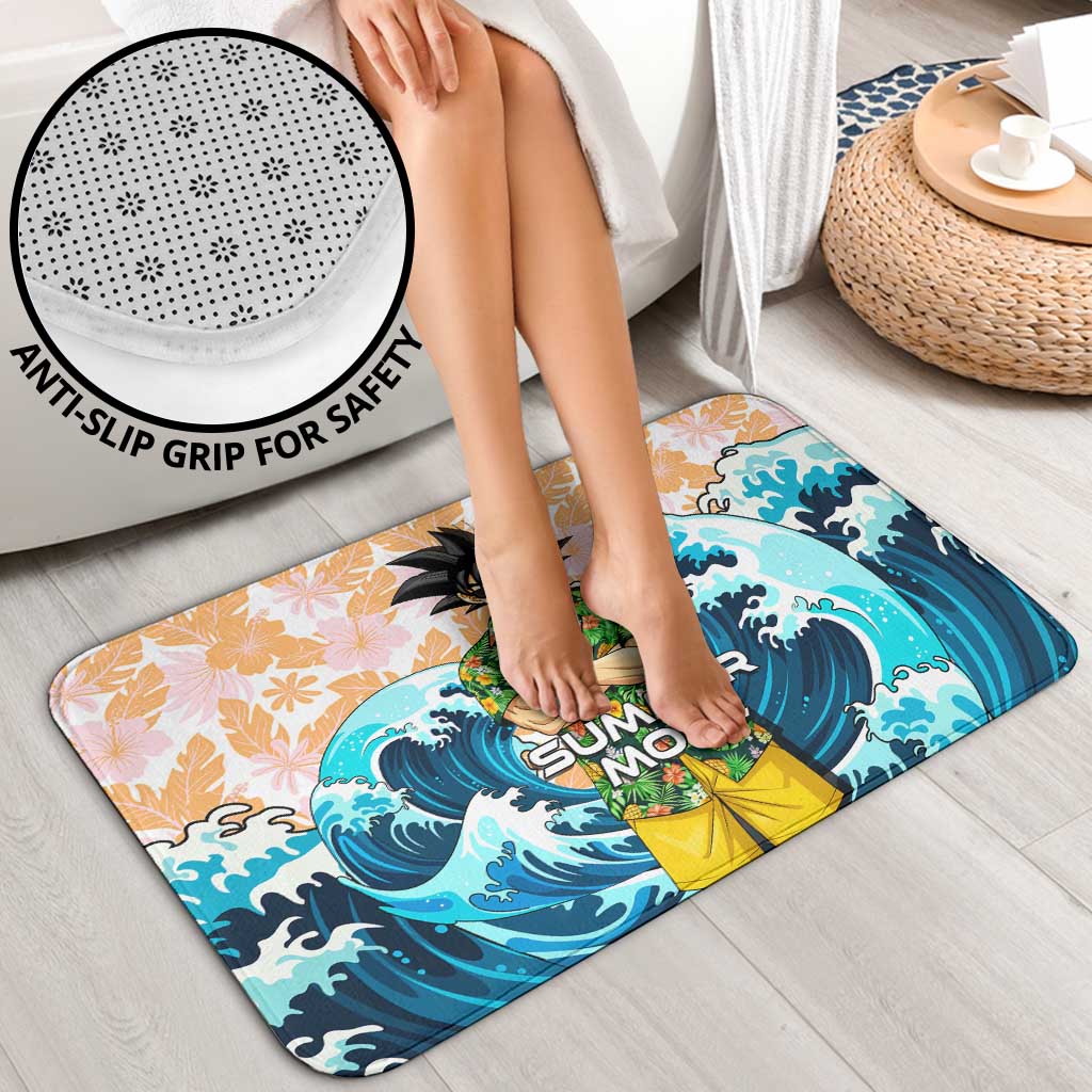 Goku Dragon Ball Summer Theme Bathroom Set with Tropical Floral Shirt Sunglasses Shenron and Ocean Wave Background - The Mazicc
