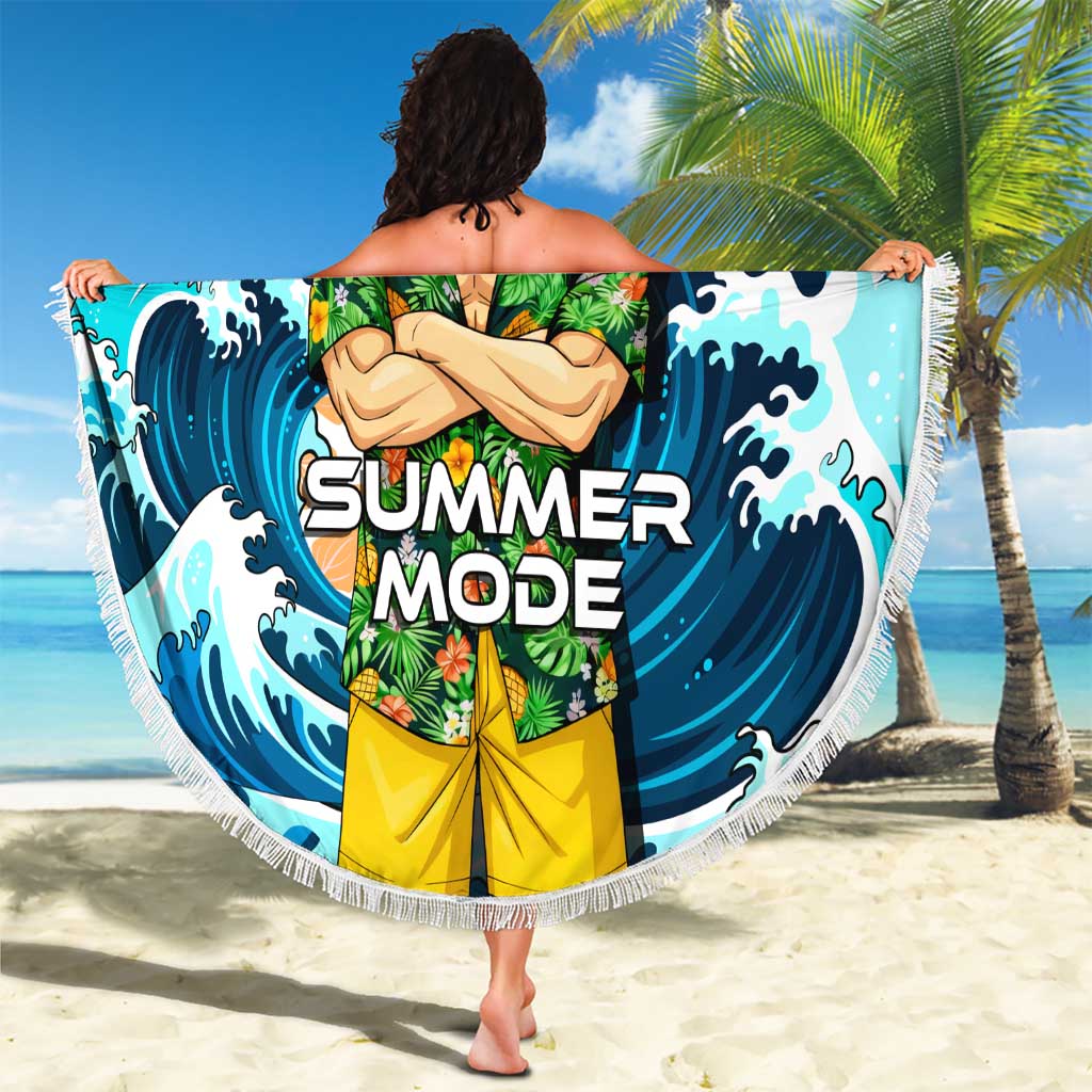 Goku Dragon Ball Summer Theme Beach Blanket with Tropical Floral Shirt Sunglasses Shenron and Ocean Wave Background - The Mazicc