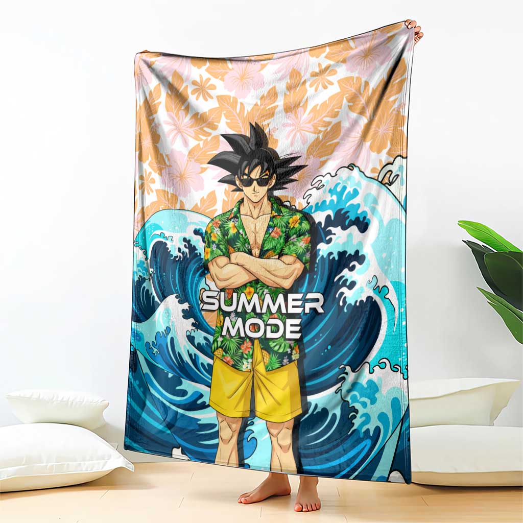 Goku Dragon Ball Summer Theme Blanket with Tropical Floral Shirt Sunglasses Shenron and Ocean Wave Background - The Mazicc