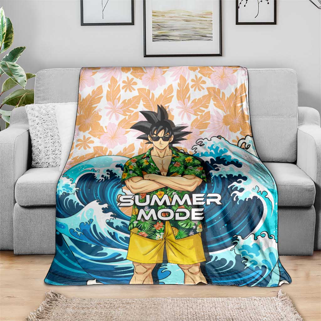 Goku Dragon Ball Summer Theme Blanket with Tropical Floral Shirt Sunglasses Shenron and Ocean Wave Background - The Mazicc