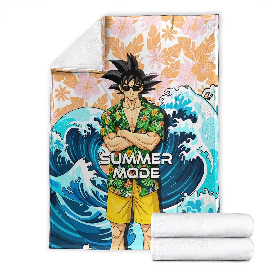 Goku Dragon Ball Summer Theme Blanket with Tropical Floral Shirt Sunglasses Shenron and Ocean Wave Background - The Mazicc