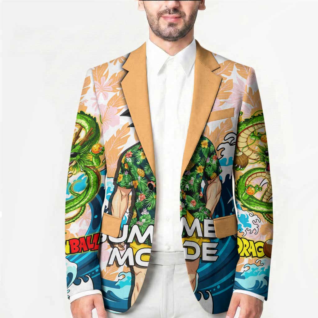 Goku Dragon Ball Summer Theme Blazer with Tropical Floral Shirt Sunglasses Shenron and Ocean Wave Background - The Mazicc
