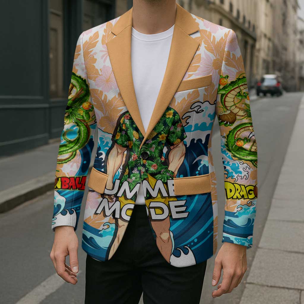 Goku Dragon Ball Summer Theme Blazer with Tropical Floral Shirt Sunglasses Shenron and Ocean Wave Background - The Mazicc