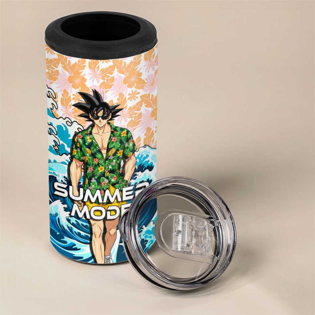 Goku Dragon Ball Summer Theme 4 in 1 Can Cooler Tumbler with Tropical Floral Shirt Sunglasses Shenron and Ocean Wave Background - The Mazicc