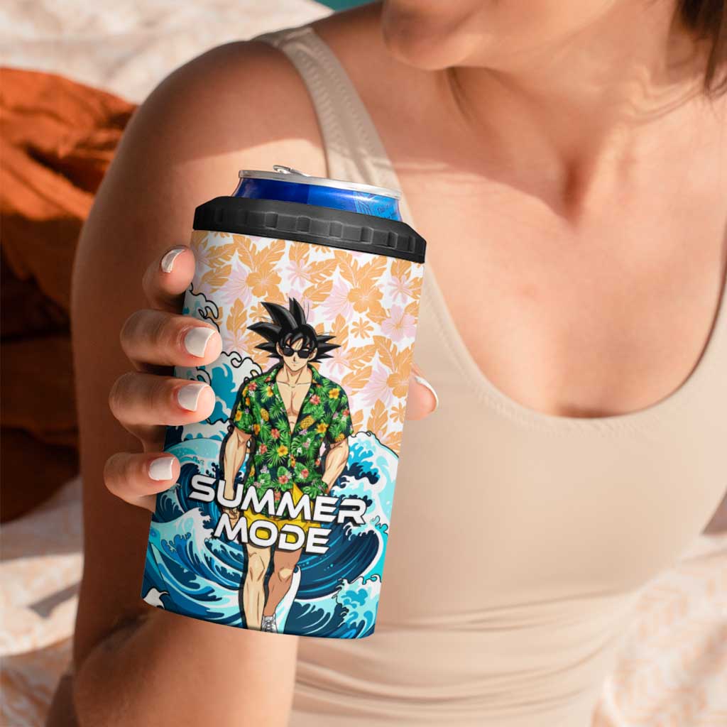 Goku Dragon Ball Summer Theme 4 in 1 Can Cooler Tumbler with Tropical Floral Shirt Sunglasses Shenron and Ocean Wave Background - The Mazicc