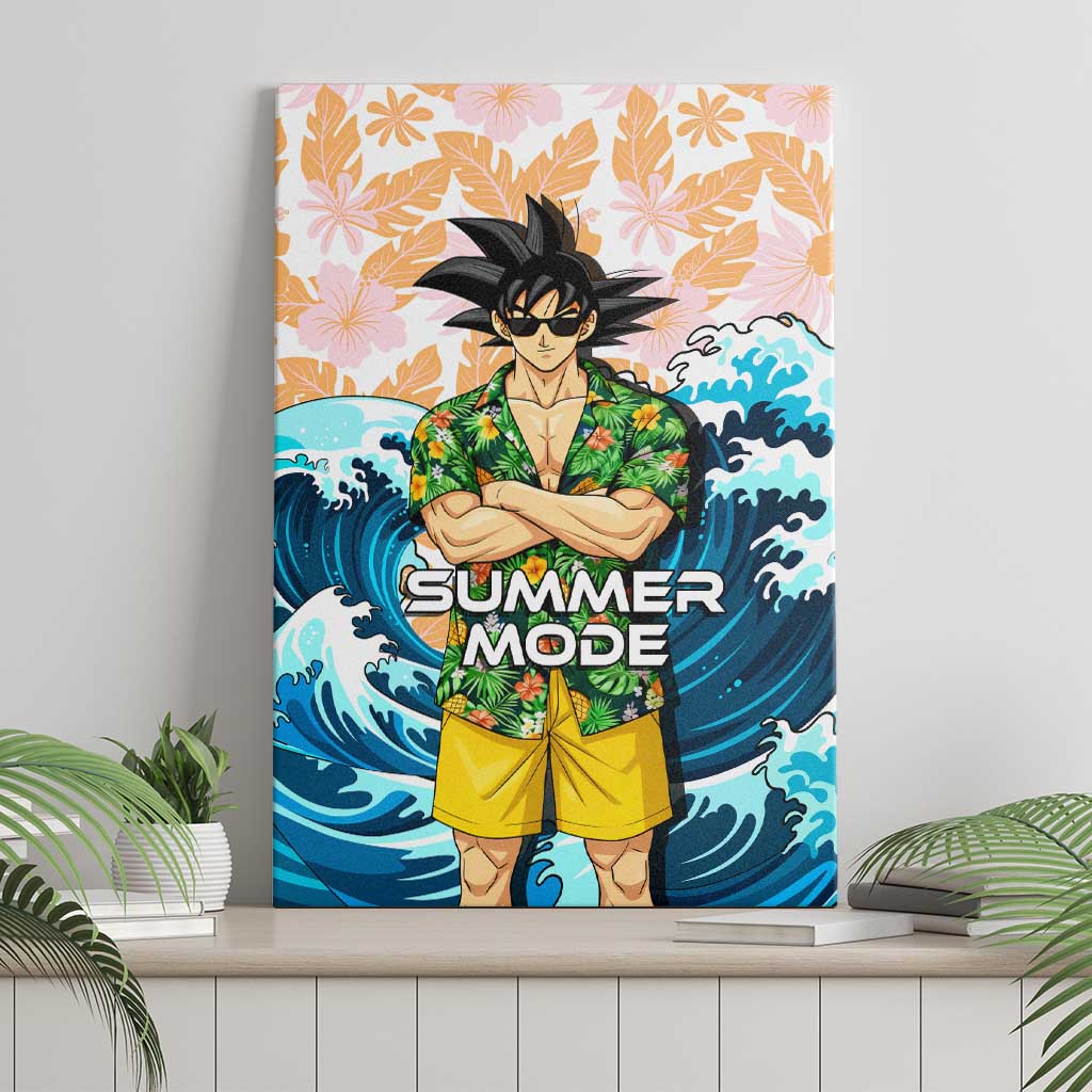 Goku Dragon Ball Summer Theme Canvas Wall Art with Tropical Floral Shirt Sunglasses Shenron and Ocean Wave Background - The Mazicc