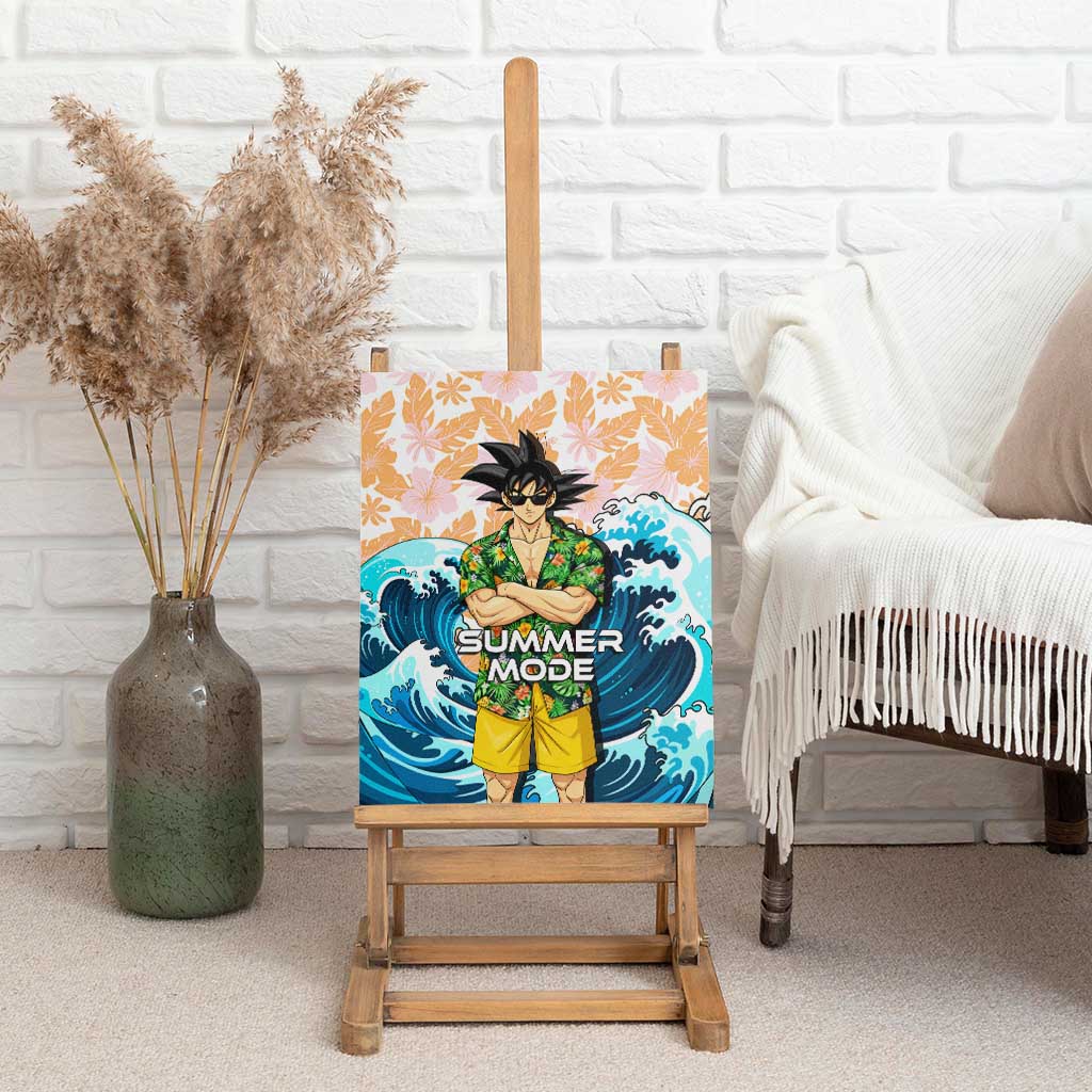 Goku Dragon Ball Summer Theme Canvas Wall Art with Tropical Floral Shirt Sunglasses Shenron and Ocean Wave Background - The Mazicc