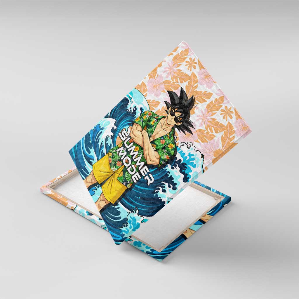 Goku Dragon Ball Summer Theme Canvas Wall Art with Tropical Floral Shirt Sunglasses Shenron and Ocean Wave Background - The Mazicc