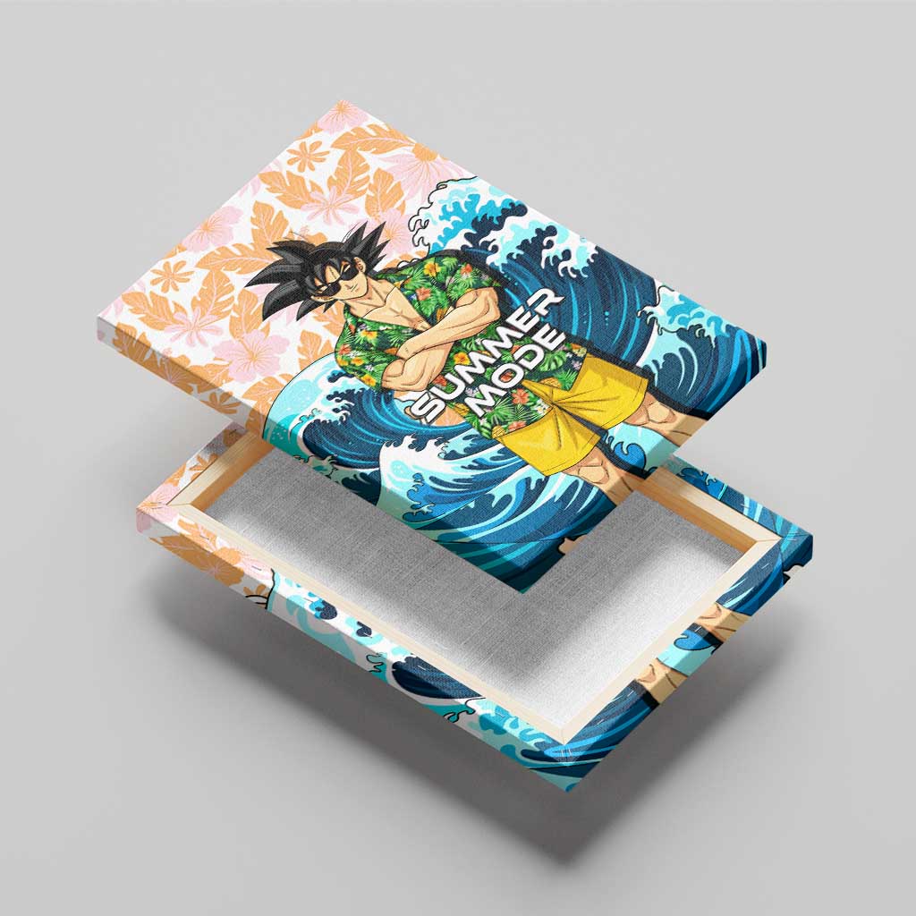 Goku Dragon Ball Summer Theme Canvas Wall Art with Tropical Floral Shirt Sunglasses Shenron and Ocean Wave Background - The Mazicc