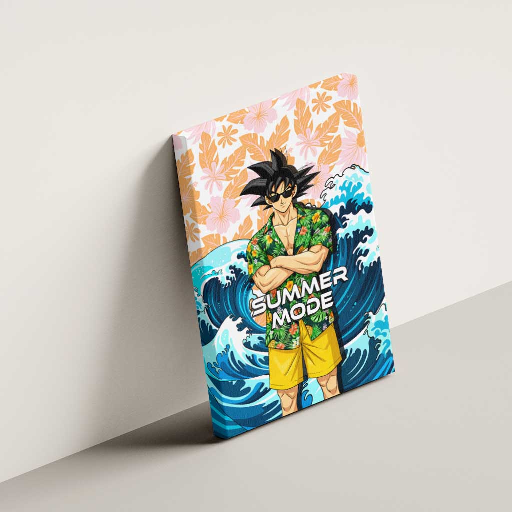 Goku Dragon Ball Summer Theme Canvas Wall Art with Tropical Floral Shirt Sunglasses Shenron and Ocean Wave Background - The Mazicc