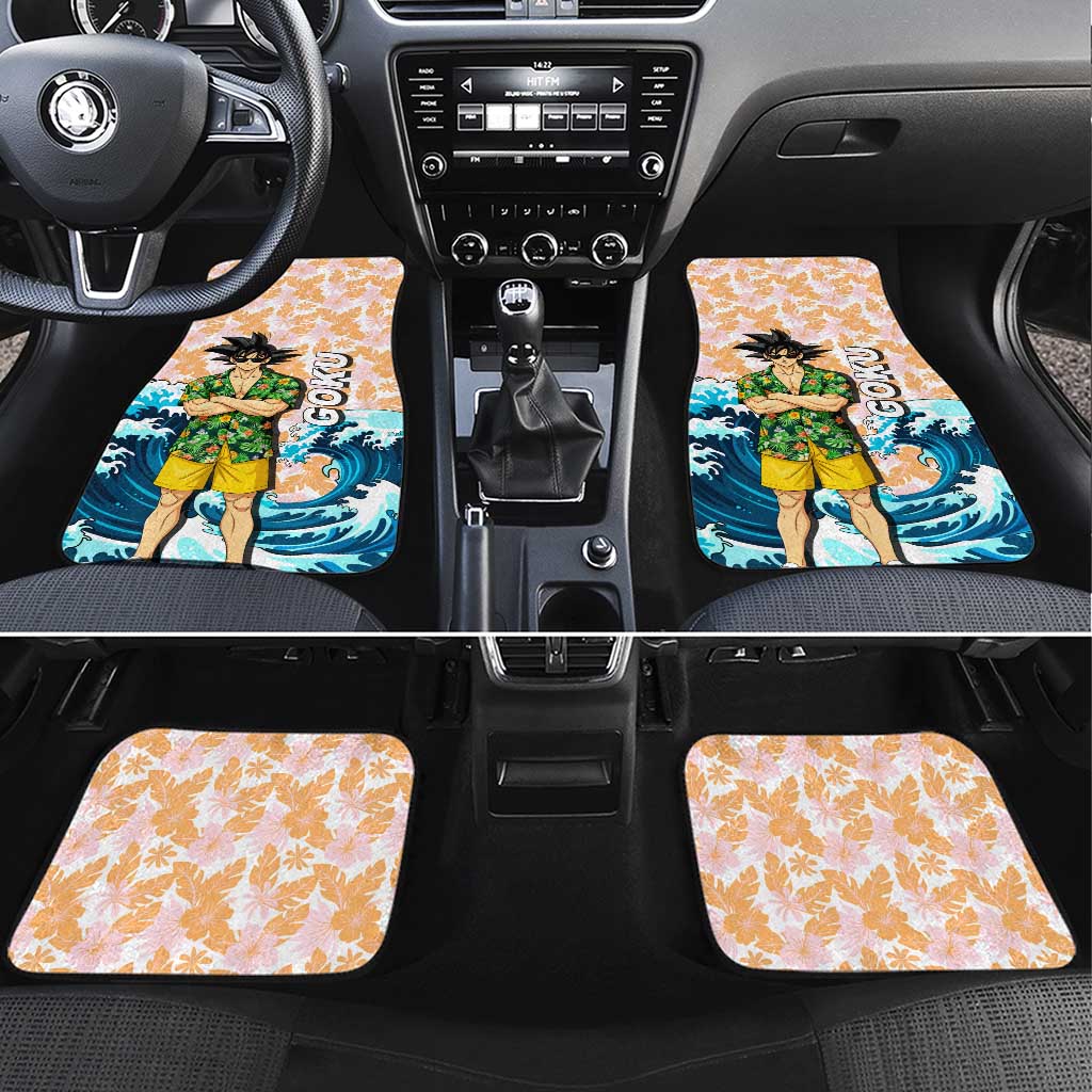 Goku Dragon Ball Summer Theme Car Mats with Tropical Floral Shirt Sunglasses Shenron and Ocean Wave Background - The Mazicc