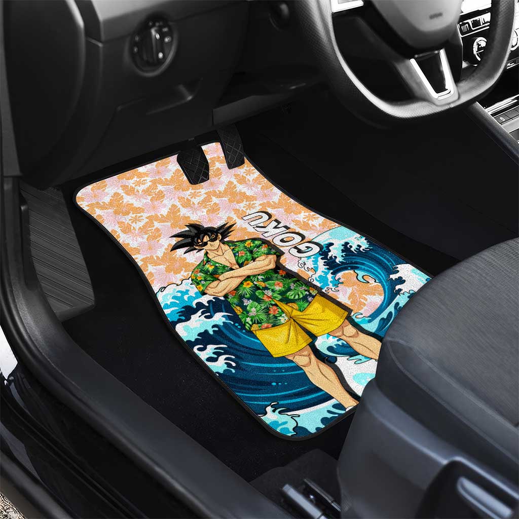 Goku Dragon Ball Summer Theme Car Mats with Tropical Floral Shirt Sunglasses Shenron and Ocean Wave Background - The Mazicc
