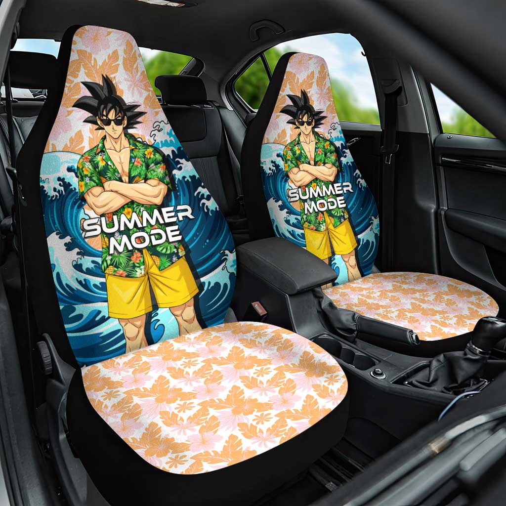 Goku Dragon Ball Summer Theme Car Seat Cover with Tropical Floral Shirt Sunglasses Shenron and Ocean Wave Background - The Mazicc