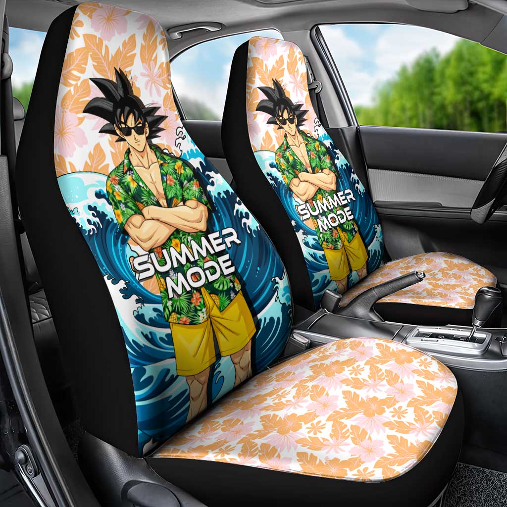 Goku Dragon Ball Summer Theme Car Seat Cover with Tropical Floral Shirt Sunglasses Shenron and Ocean Wave Background - The Mazicc
