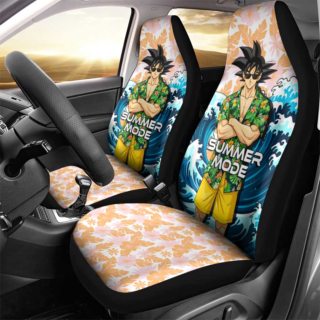 Goku Dragon Ball Summer Theme Car Seat Cover with Tropical Floral Shirt Sunglasses Shenron and Ocean Wave Background - The Mazicc