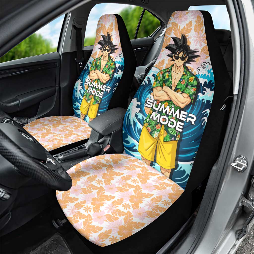 Goku Dragon Ball Summer Theme Car Seat Cover with Tropical Floral Shirt Sunglasses Shenron and Ocean Wave Background - The Mazicc