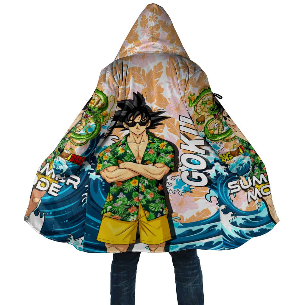 Goku Dragon Ball Summer Theme Cloak with Tropical Floral Shirt Sunglasses Shenron and Ocean Wave Background - The Mazicc