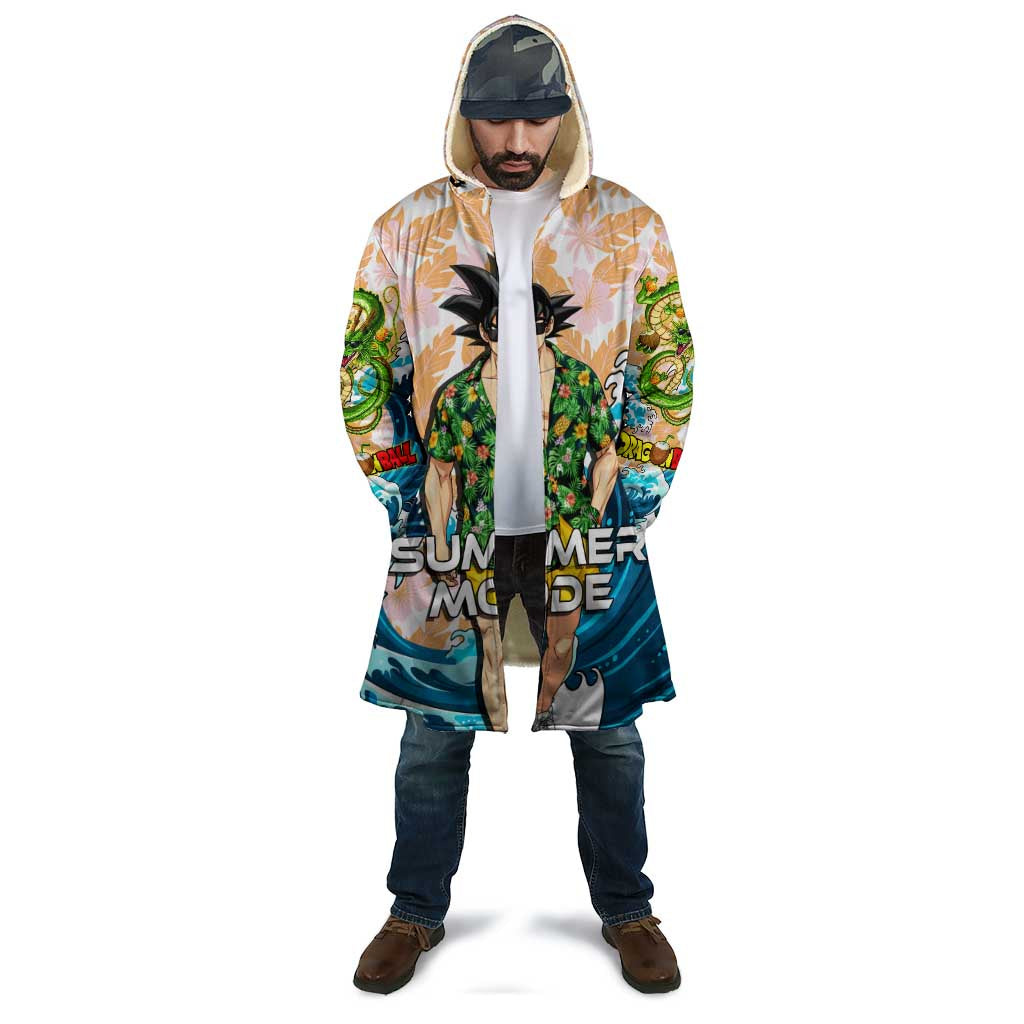 Goku Dragon Ball Summer Theme Cloak with Tropical Floral Shirt Sunglasses Shenron and Ocean Wave Background - The Mazicc