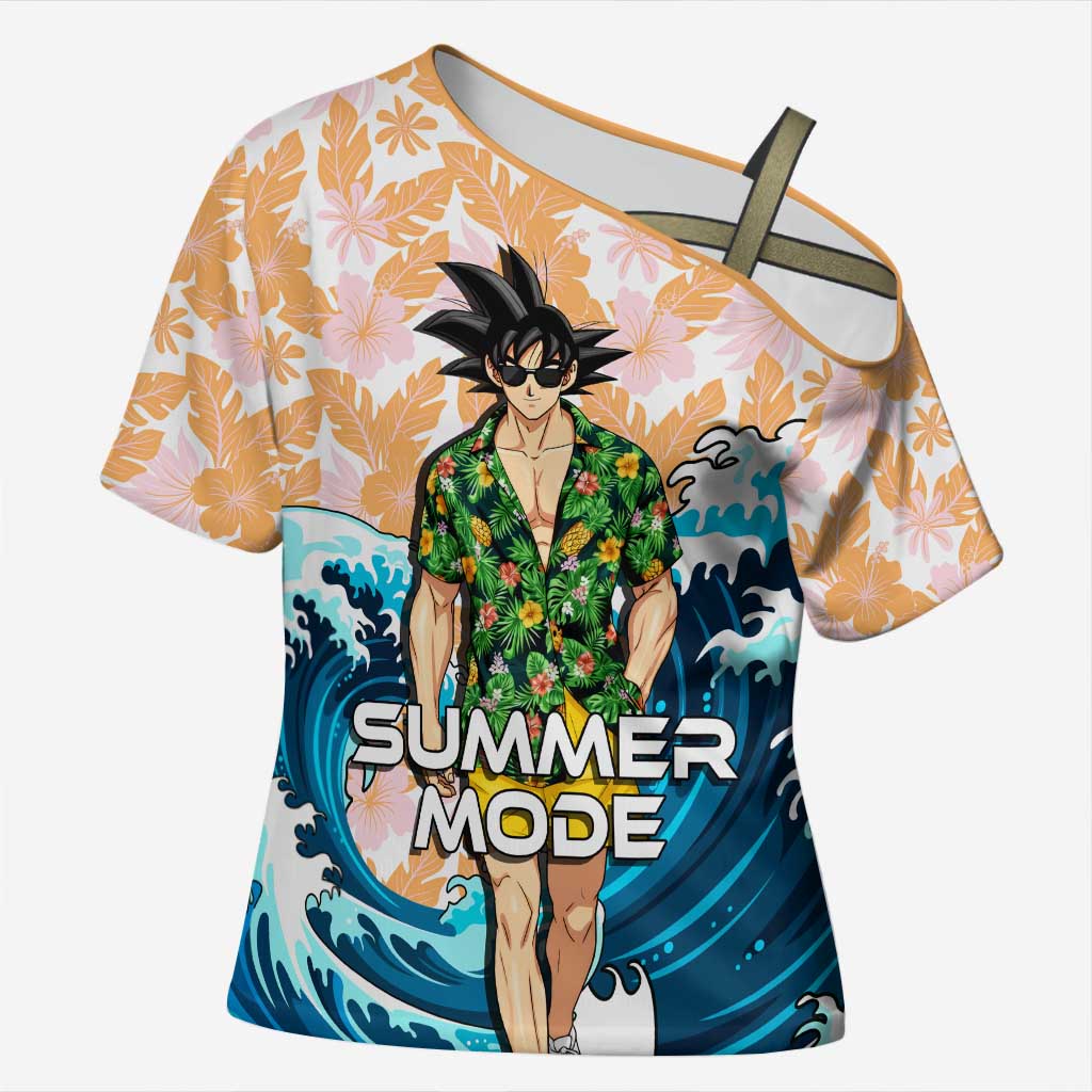 Goku Dragon Ball Summer Theme Cross Shoulder Shirt with Tropical Floral Shirt Sunglasses Shenron and Ocean Wave Background - The Mazicc