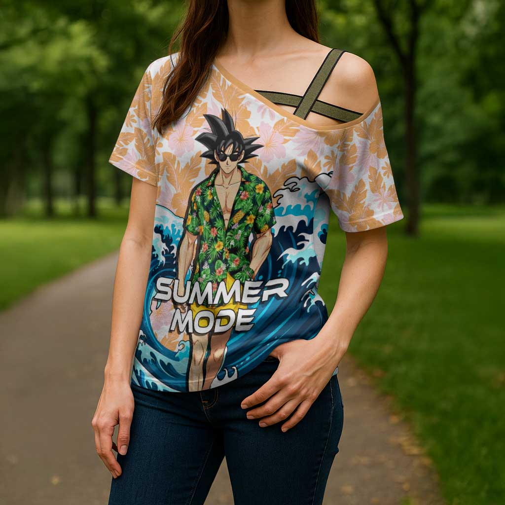 Goku Dragon Ball Summer Theme Cross Shoulder Shirt with Tropical Floral Shirt Sunglasses Shenron and Ocean Wave Background - The Mazicc