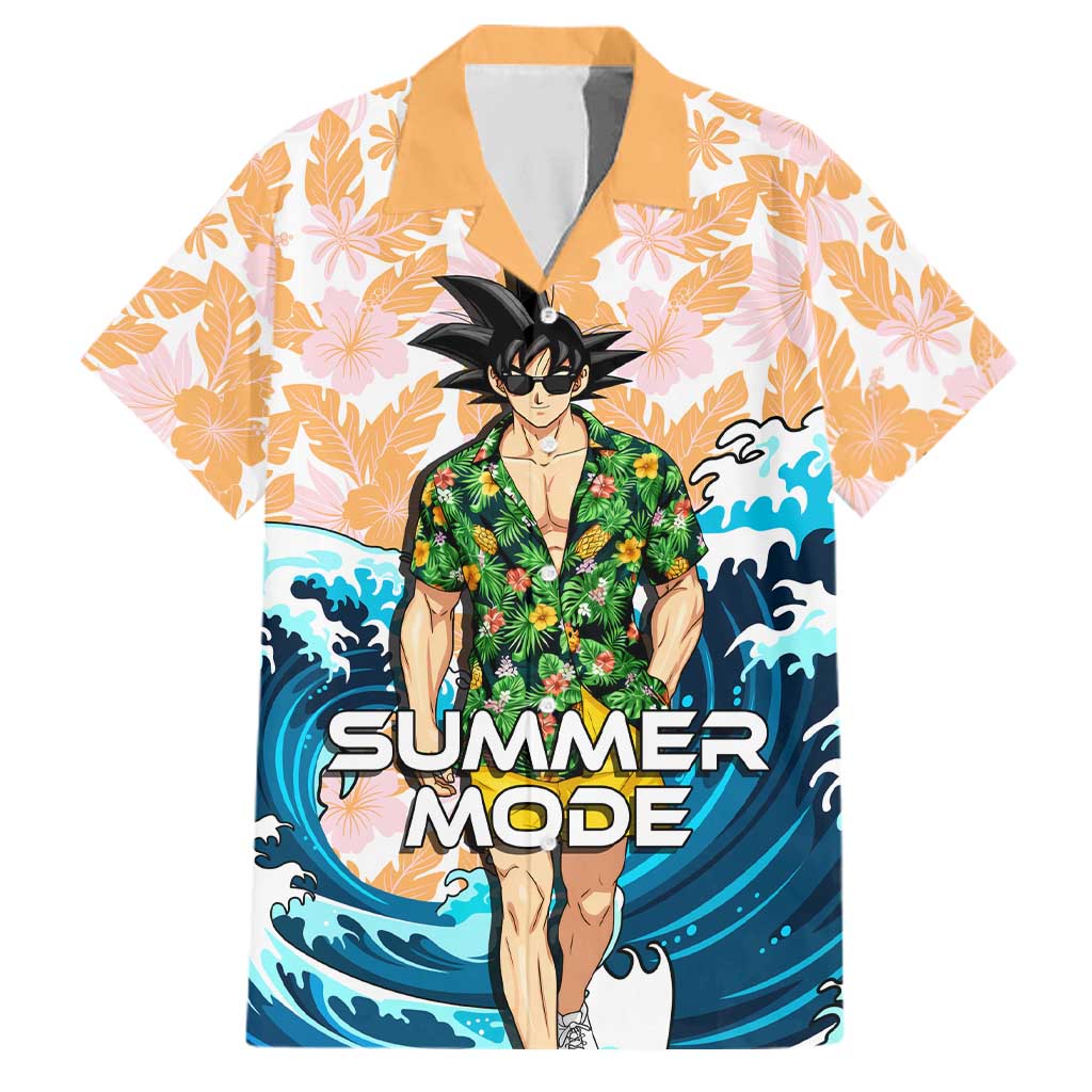 Goku Dragon Ball Summer Theme Family Matching Mermaid Dress and Hawaiian Shirt with Tropical Floral Shirt Sunglasses Shenron and Ocean Wave Background