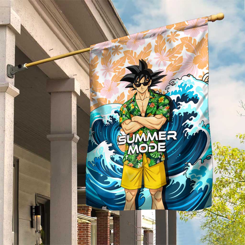 Goku Dragon Ball Summer Theme Garden Flag with Tropical Floral Shirt Sunglasses Shenron and Ocean Wave Background - The Mazicc