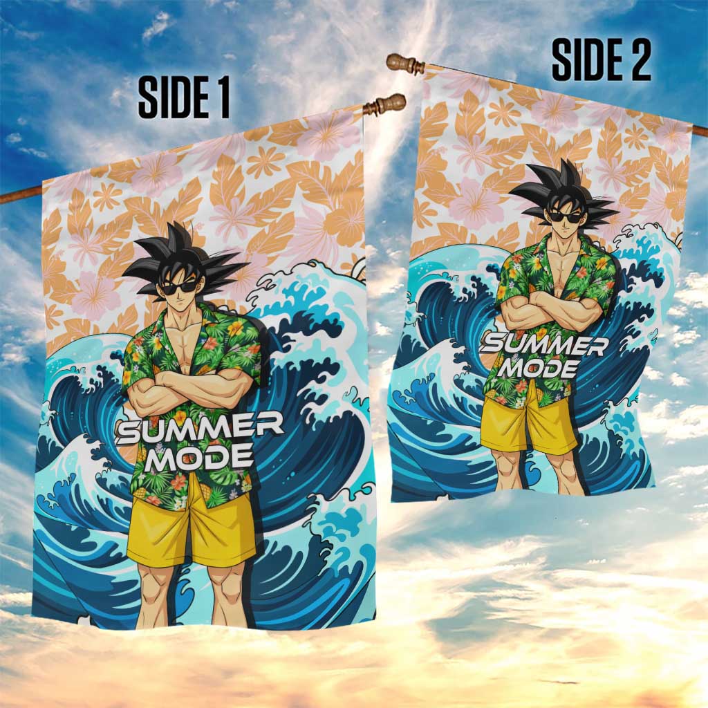 Goku Dragon Ball Summer Theme Garden Flag with Tropical Floral Shirt Sunglasses Shenron and Ocean Wave Background - The Mazicc