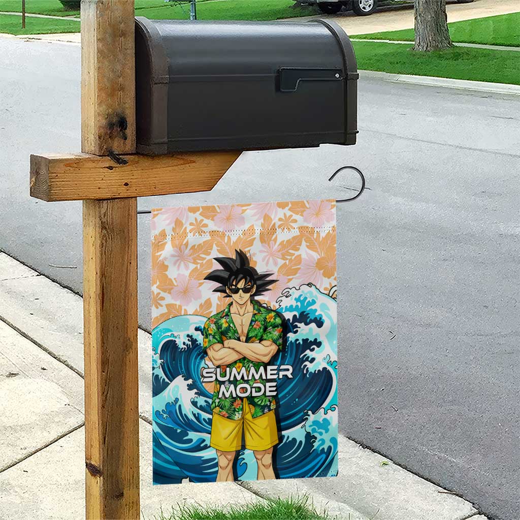 Goku Dragon Ball Summer Theme Garden Flag with Tropical Floral Shirt Sunglasses Shenron and Ocean Wave Background - The Mazicc