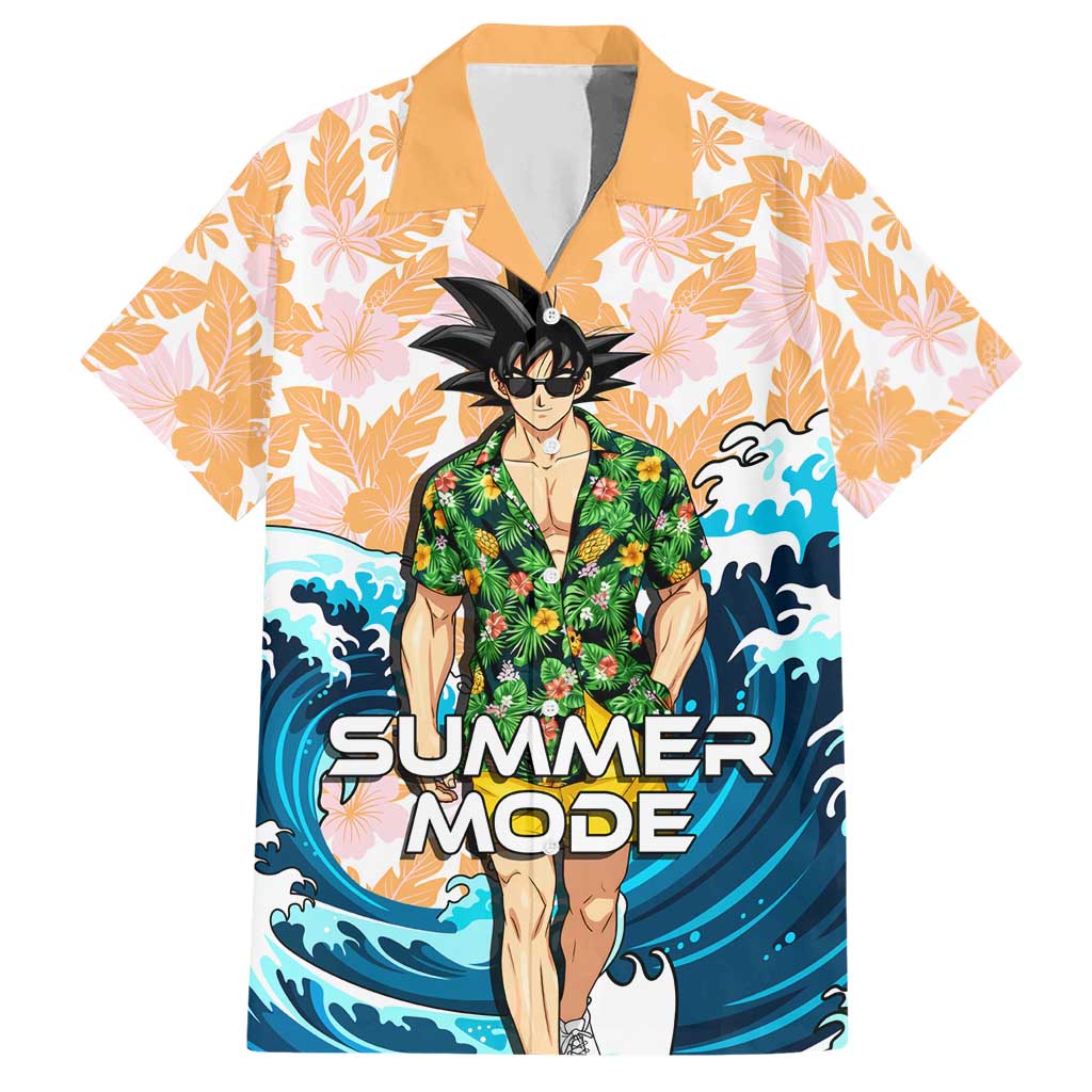 Goku Dragon Ball Summer Theme Hawaiian Shirt with Tropical Floral Shirt Sunglasses Shenron and Ocean Wave Background - The Mazicc