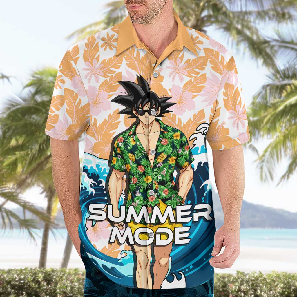 Goku Dragon Ball Summer Theme Hawaiian Shirt with Tropical Floral Shirt Sunglasses Shenron and Ocean Wave Background - The Mazicc