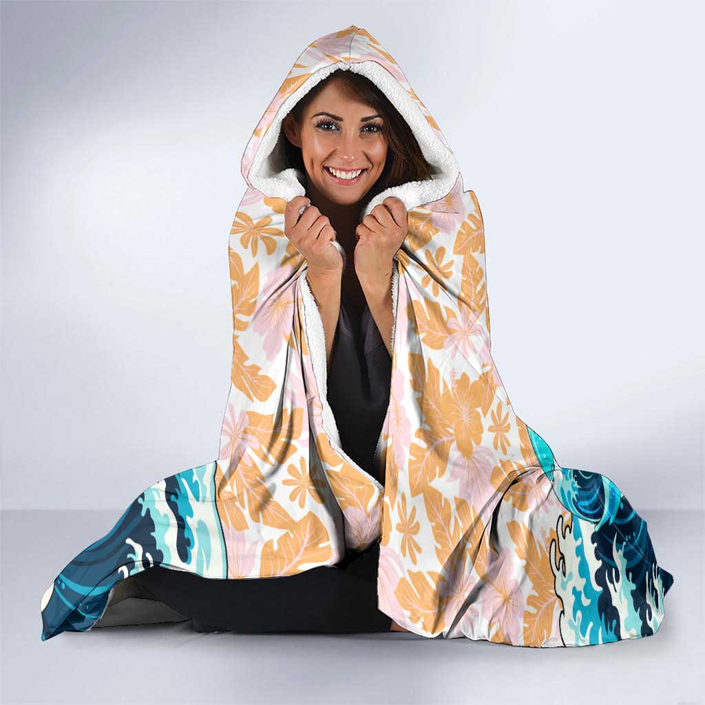 Goku Dragon Ball Summer Theme Hooded Blanket with Tropical Floral Shirt Sunglasses Shenron and Ocean Wave Background - The Mazicc