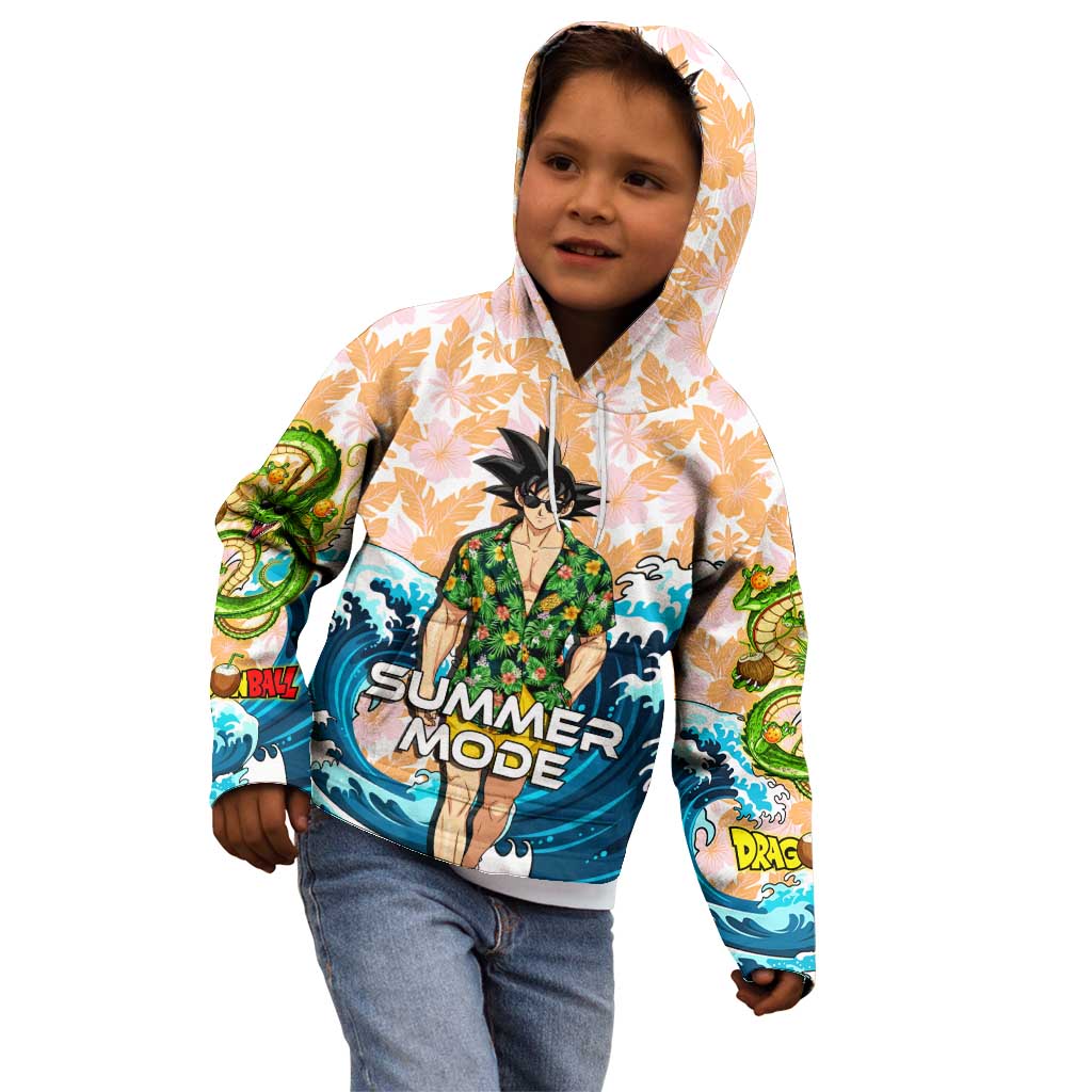 Goku Dragon Ball Summer Theme Kid Hoodie with Tropical Floral Shirt Sunglasses Shenron and Ocean Wave Background - The Mazicc