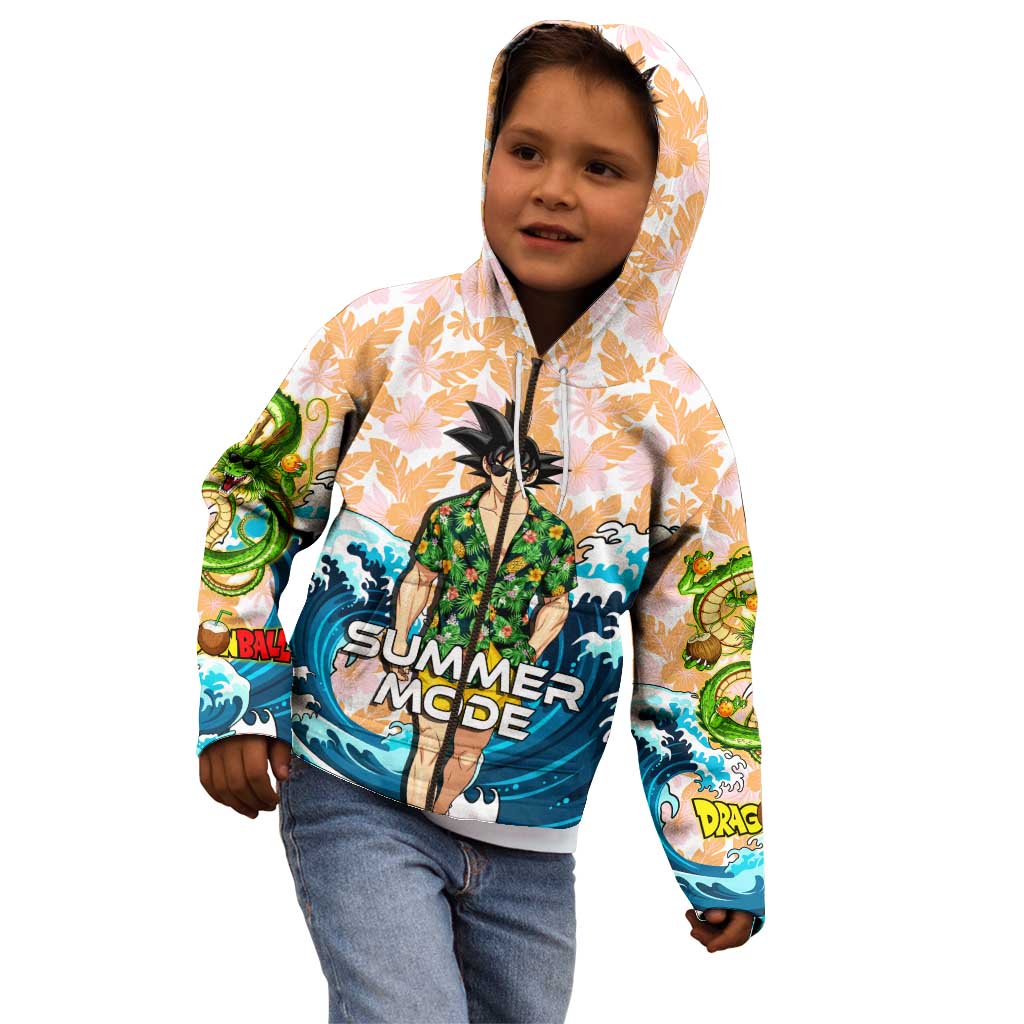 Goku Dragon Ball Summer Theme Kid Hoodie with Tropical Floral Shirt Sunglasses Shenron and Ocean Wave Background - The Mazicc