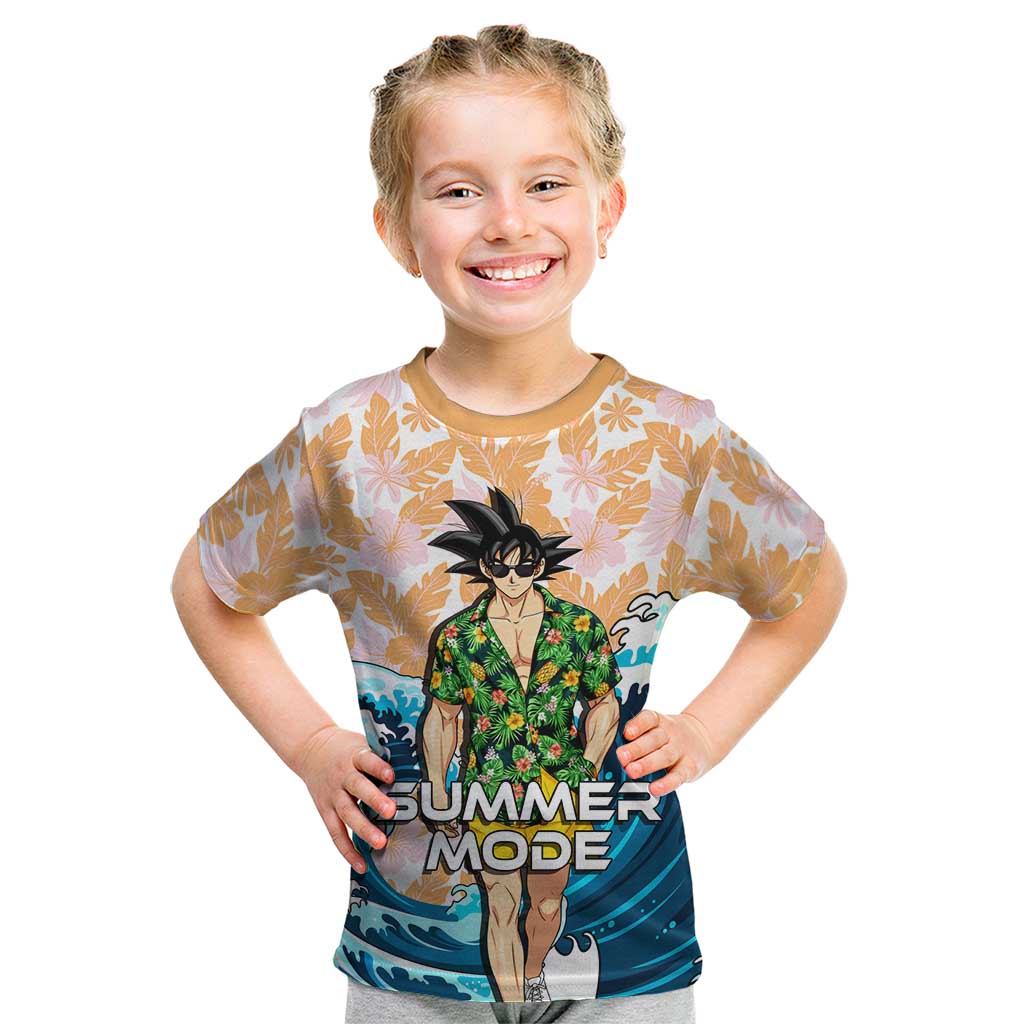 Goku Dragon Ball Summer Theme Kid T Shirt with Tropical Floral Shirt Sunglasses Shenron and Ocean Wave Background - The Mazicc