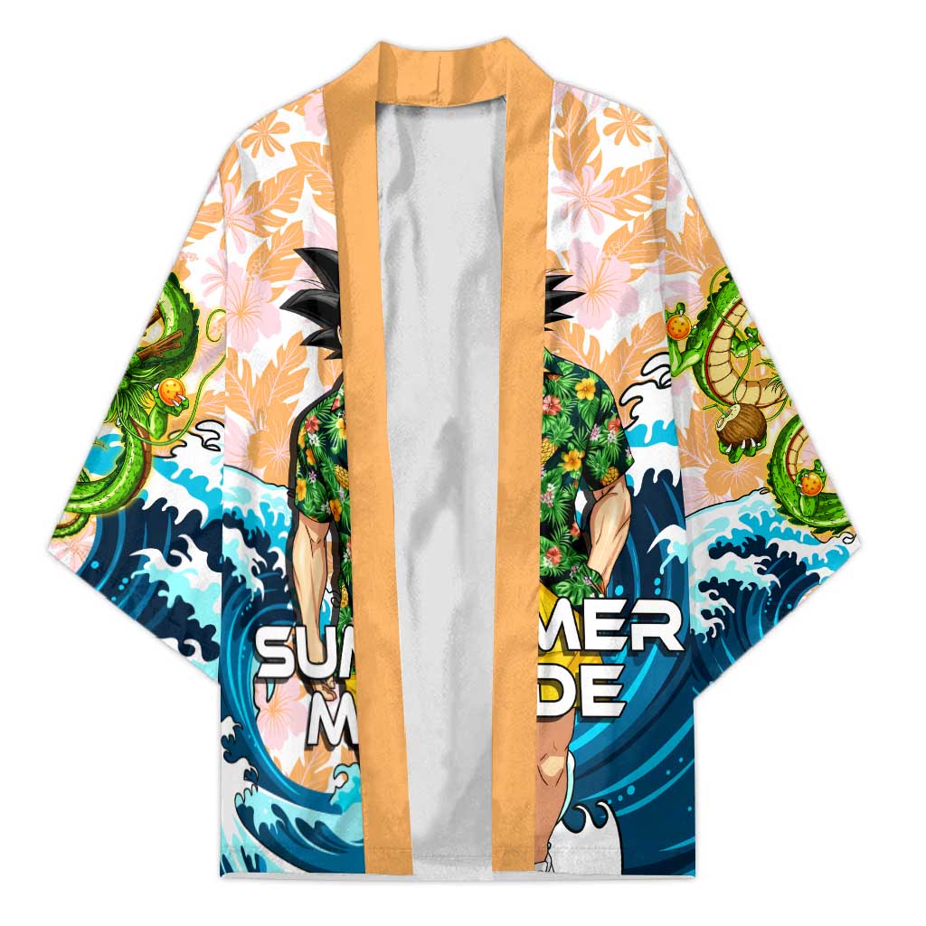 Goku Dragon Ball Summer Theme Kimono with Tropical Floral Shirt Sunglasses Shenron and Ocean Wave Background - The Mazicc