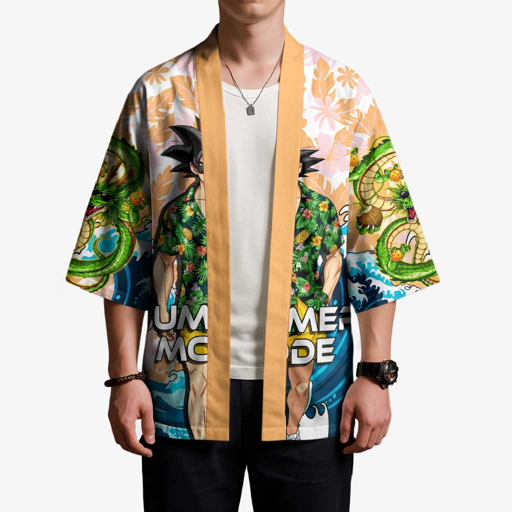Goku Dragon Ball Summer Theme Kimono with Tropical Floral Shirt Sunglasses Shenron and Ocean Wave Background - The Mazicc