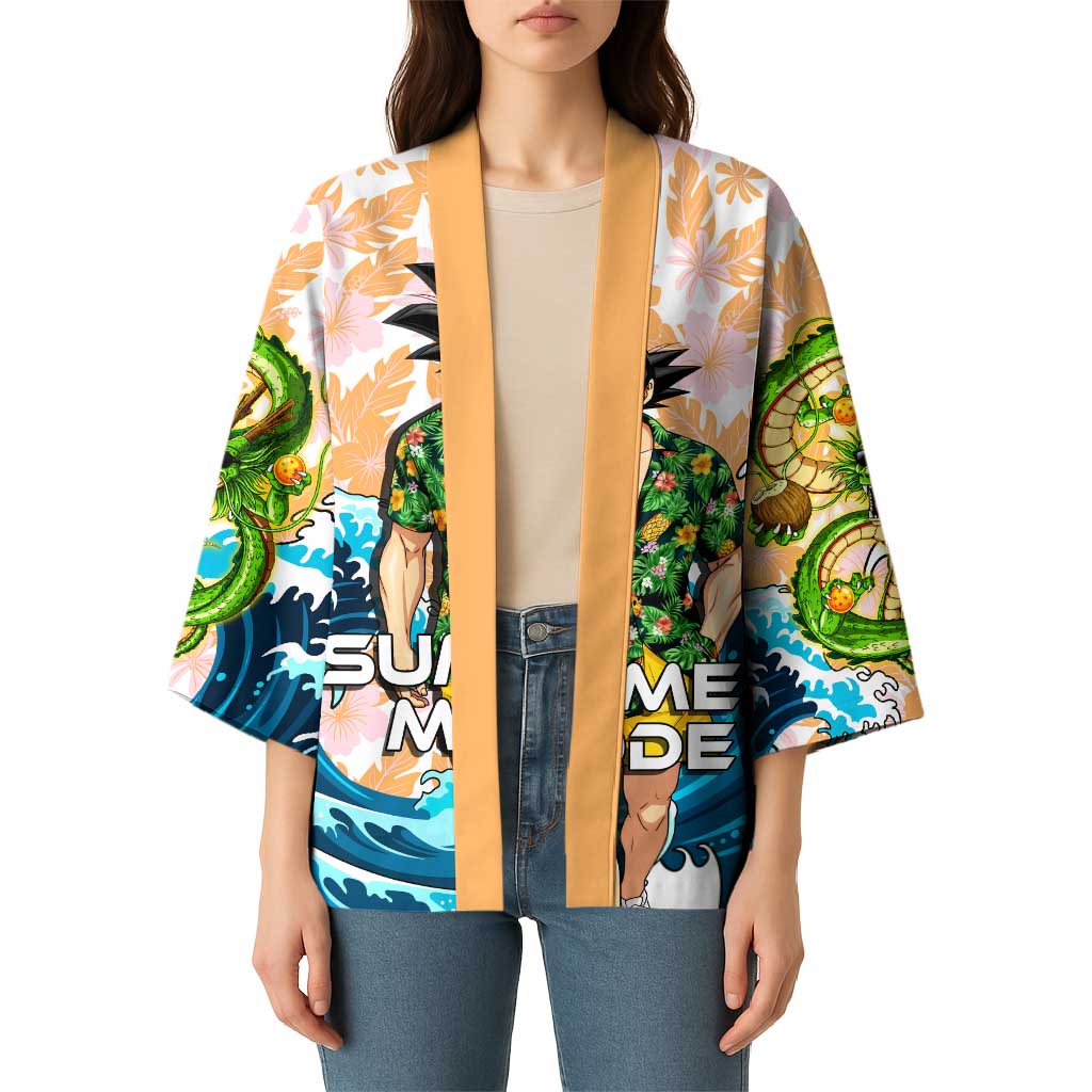 Goku Dragon Ball Summer Theme Kimono with Tropical Floral Shirt Sunglasses Shenron and Ocean Wave Background - The Mazicc