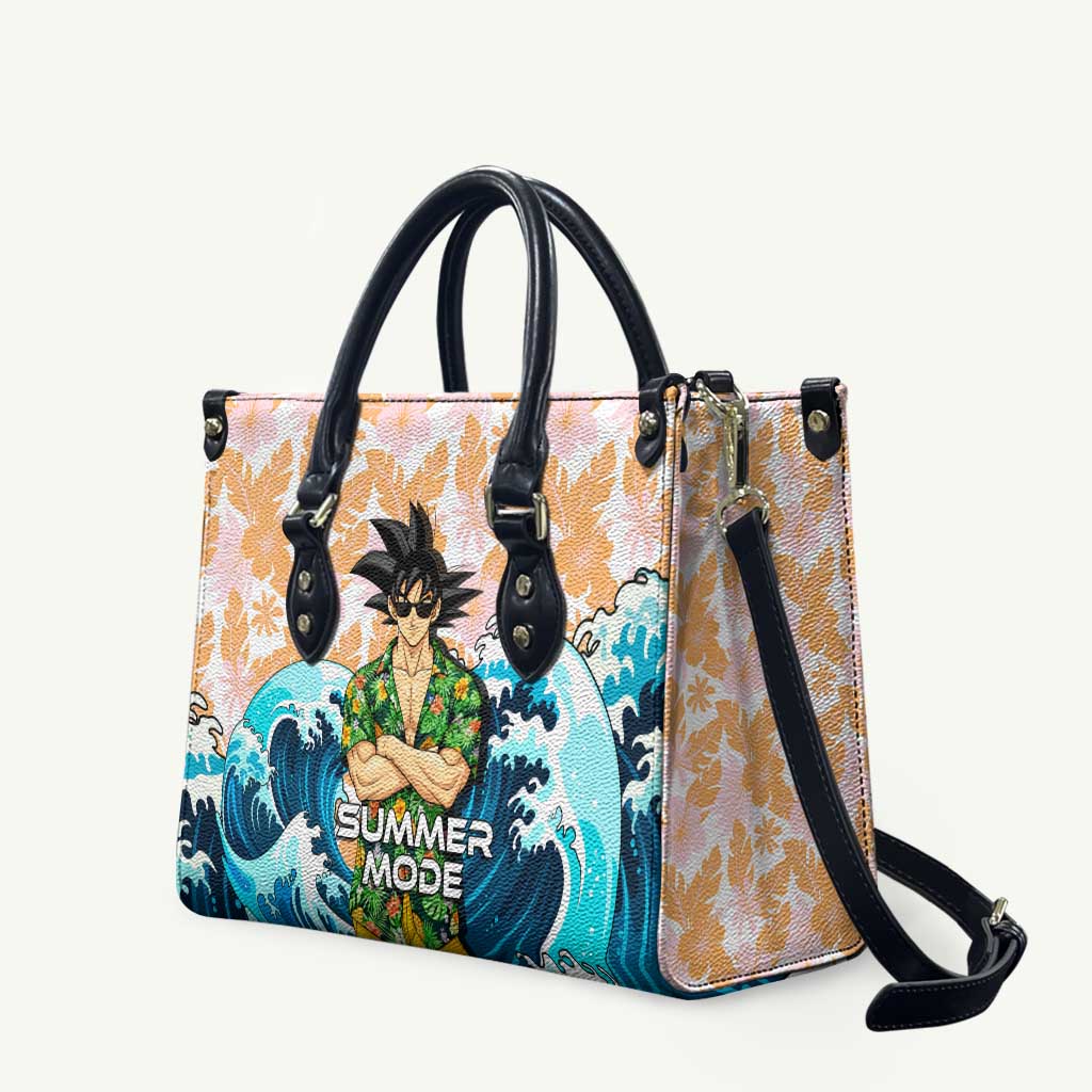 Goku Dragon Ball Summer Theme Leather Bag with Tropical Floral Shirt Sunglasses Shenron and Ocean Wave Background - The Mazicc