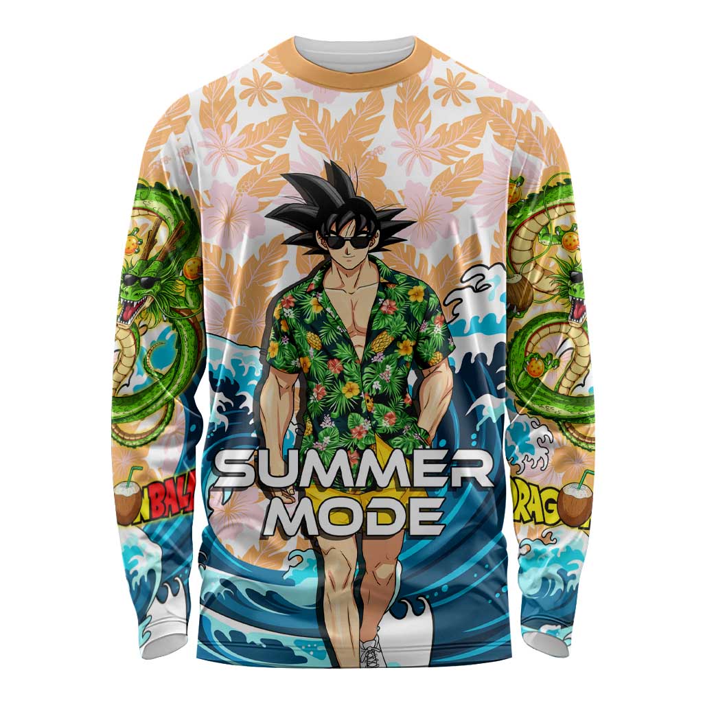 Goku Dragon Ball Summer Theme Long Sleeve Shirt with Tropical Floral Shirt Sunglasses Shenron and Ocean Wave Background - The Mazicc