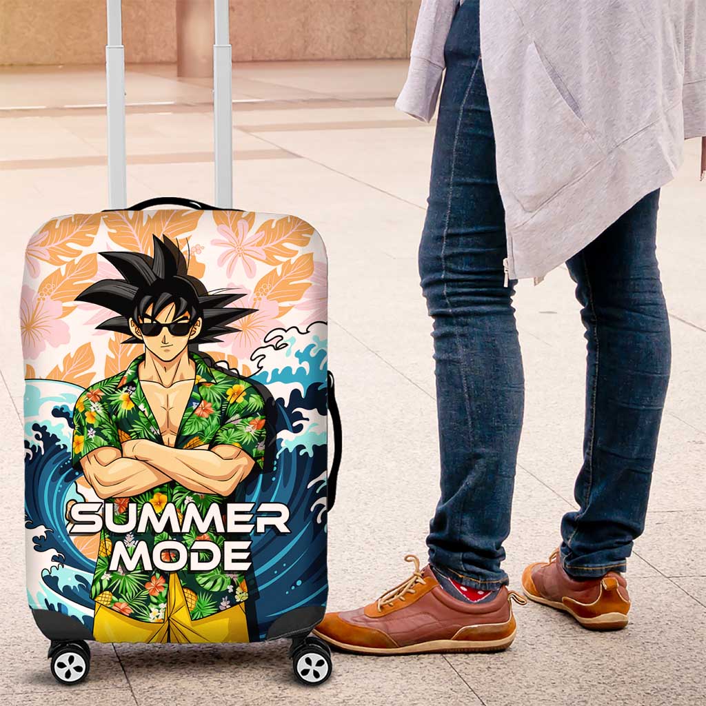 Goku Dragon Ball Summer Theme Luggage Cover with Tropical Floral Shirt Sunglasses Shenron and Ocean Wave Background - The Mazicc